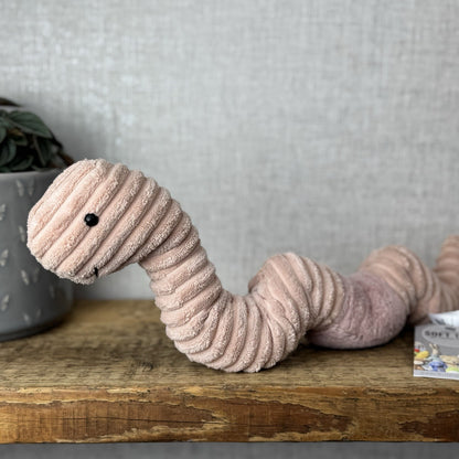 Jellycat Waldo Worm - Pink Wiggly Worm Pink Cordy Medium Retired Beanie 15”