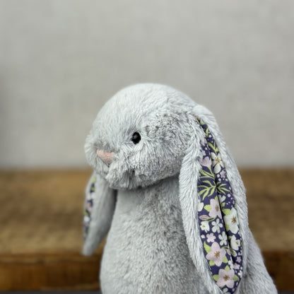 Jellycat Small Blossom Silver Bunny "Bloom" BNWT Purple Floral Ears Grey Bunny