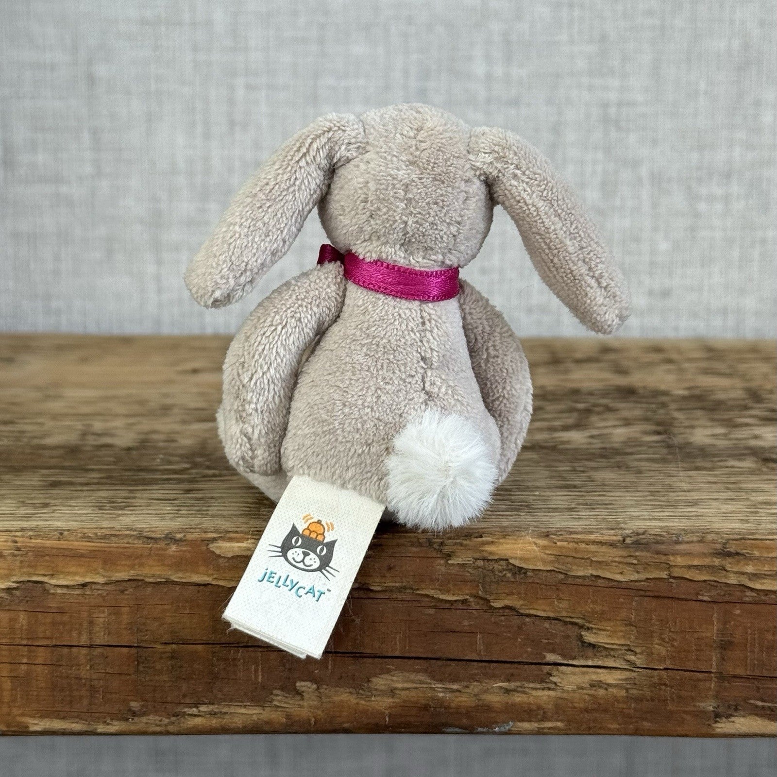 Jellycat Tiny Beige Bunny Pink Bow - Miniature Vintage Beige Bunny Rabbit 3.5"
