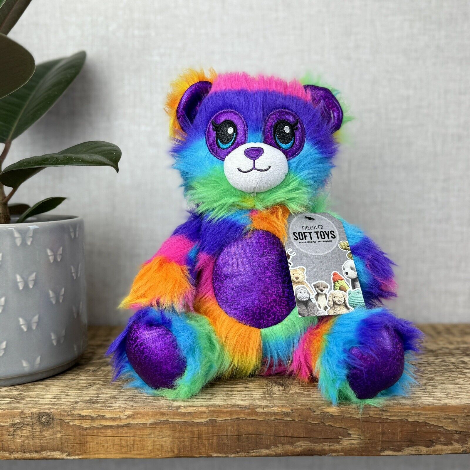 BAB Build A Bear Lisa Frank Shaggy Rainbow Bear - Fluffy Rainbow BAB Rare 10"