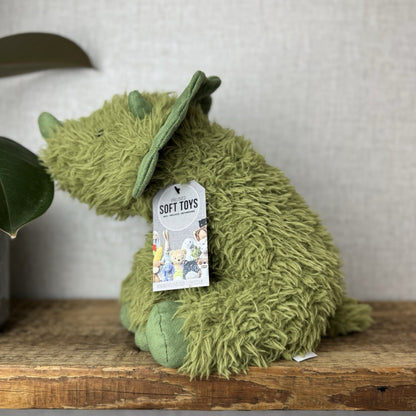 Jellycat Curvie Dino - Green Fluffy Sitting Dinosaur Plush Beanie - Medium 8” 