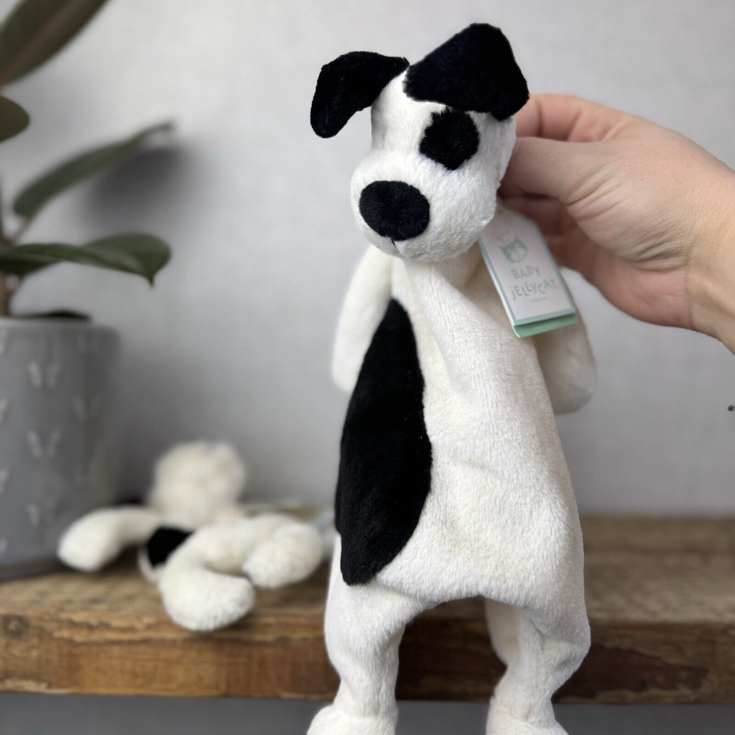 Jellycat Bashful Black & Cream Puppy Comforter & Ring Rattle Gift Set - New Baby