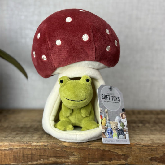 Jellycat Forest Fauna Mushroom Frog - Toadstool House Mini Frog Beanie Plush 8"