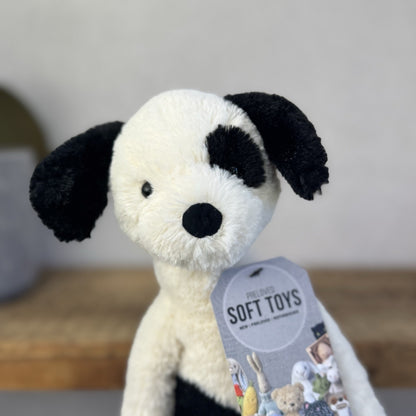 Jellycat Pitterpat Puppy Dog - Long Leg Puppy Jellycat - Black & Cream Puppy 14"