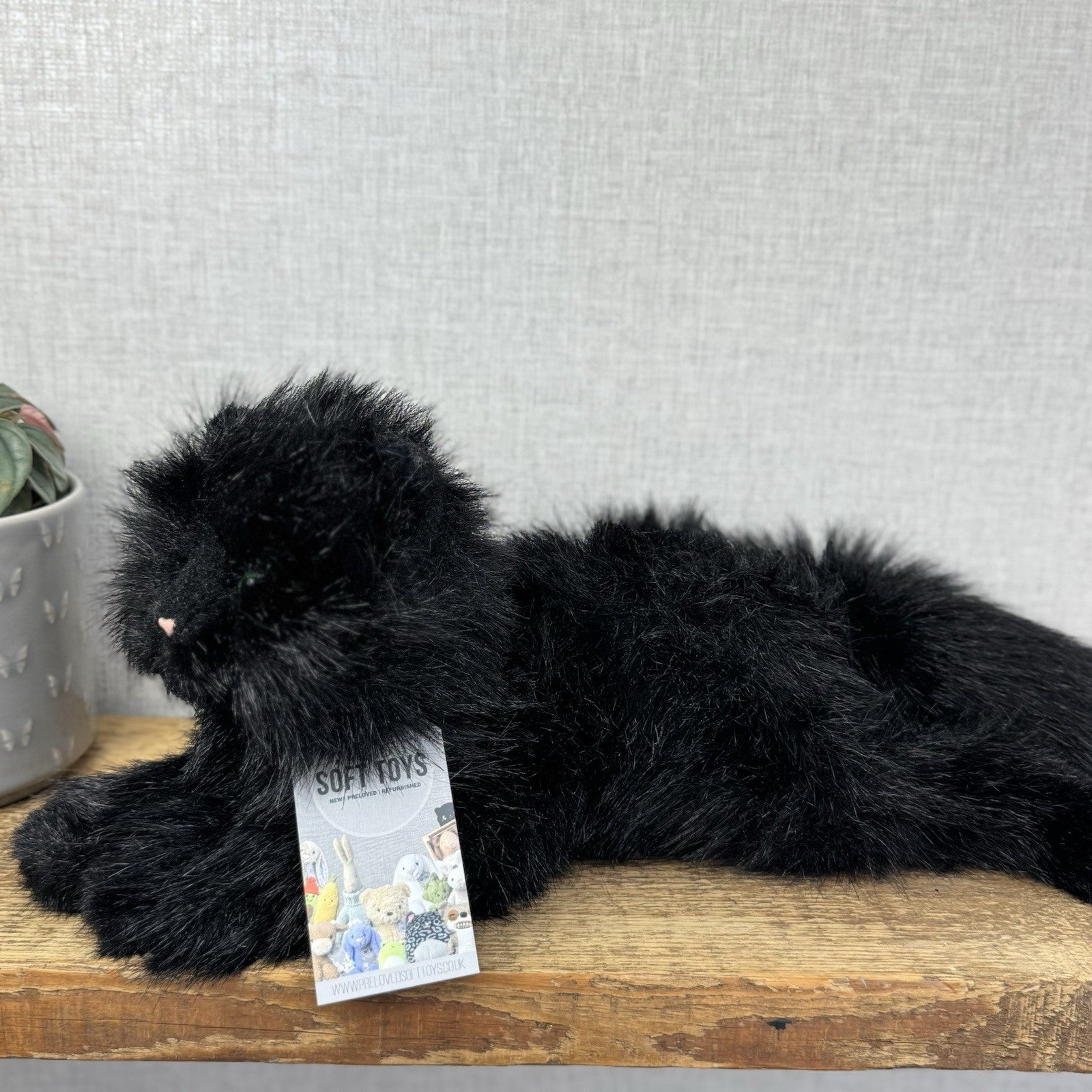 Russ All Black Fluffy Cat Sassy - Green Eyes Realistic Black Cat Plush Rare 15”