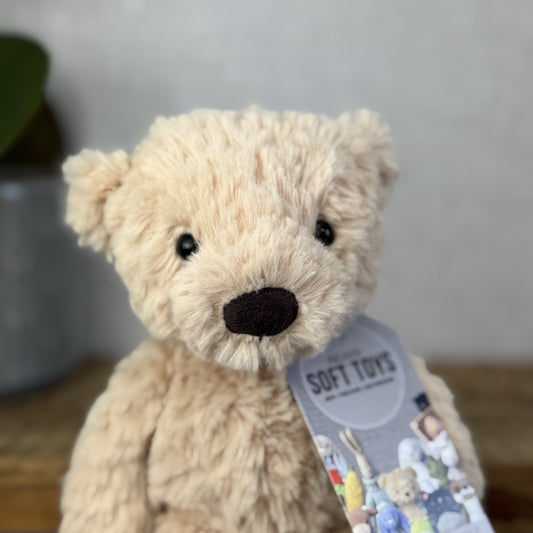 Jellycat Small Finley Bear - Beige Textured Beanie Soft Toy Bear Retired 10"