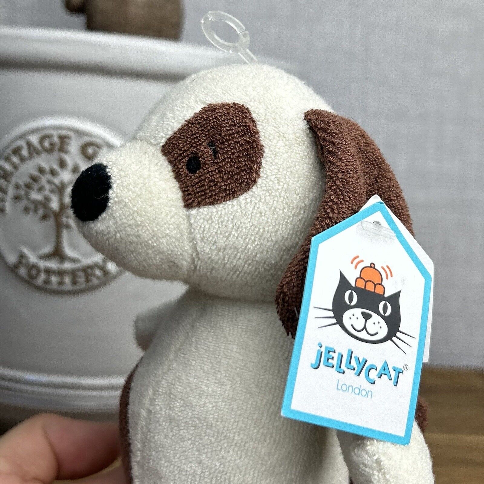 Jellycat Rumpus Puppy Dog Rattle Comforter Soft Brown Cream Plush Beanie - NEW