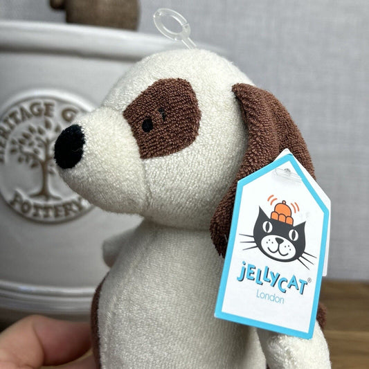 Jellycat Rumpus Puppy Dog Rattle Comforter Soft Brown Cream Plush Beanie - NEW