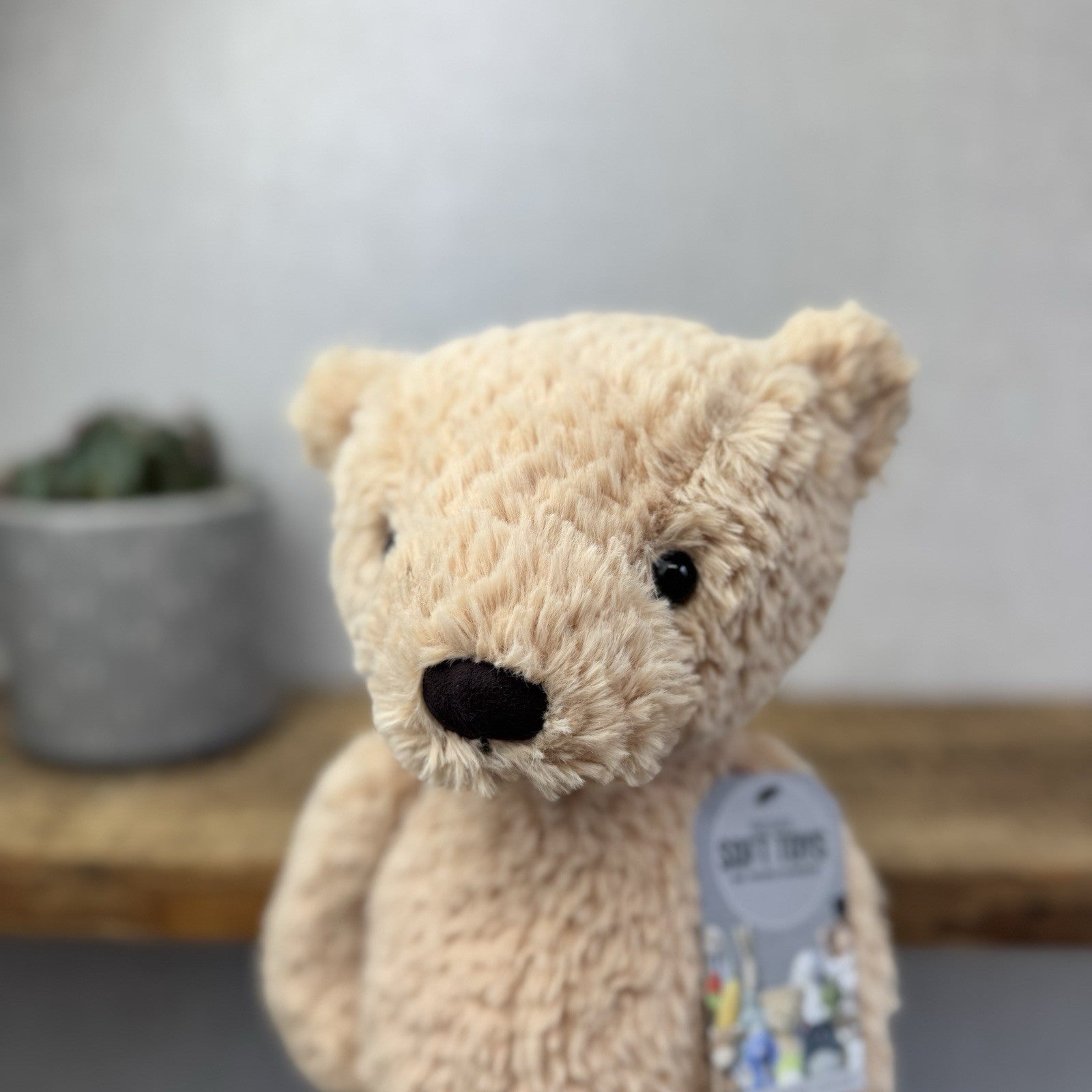 Jellycat Medium Finley Bear - Beige Textured Beanie Soft Toy Bear Retired 16"