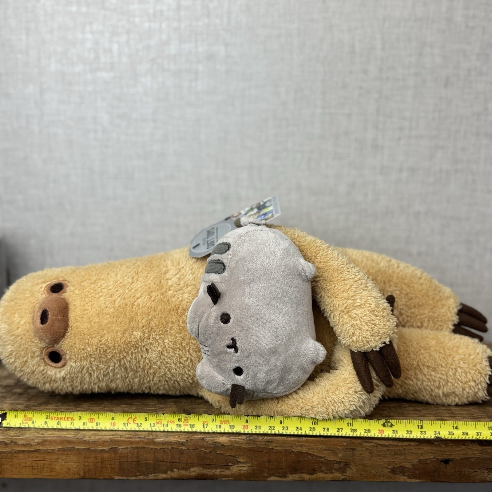 Gund Pusheen Cat - Pusheen With Sloth - Large Sloth Gund Plush Retired 16"