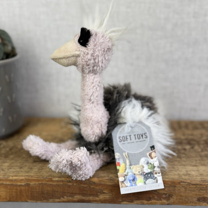 Jellycat Small Orla Ostrich - Fluffy Pink/Grey Mix Beanie Bird Toy 10”
