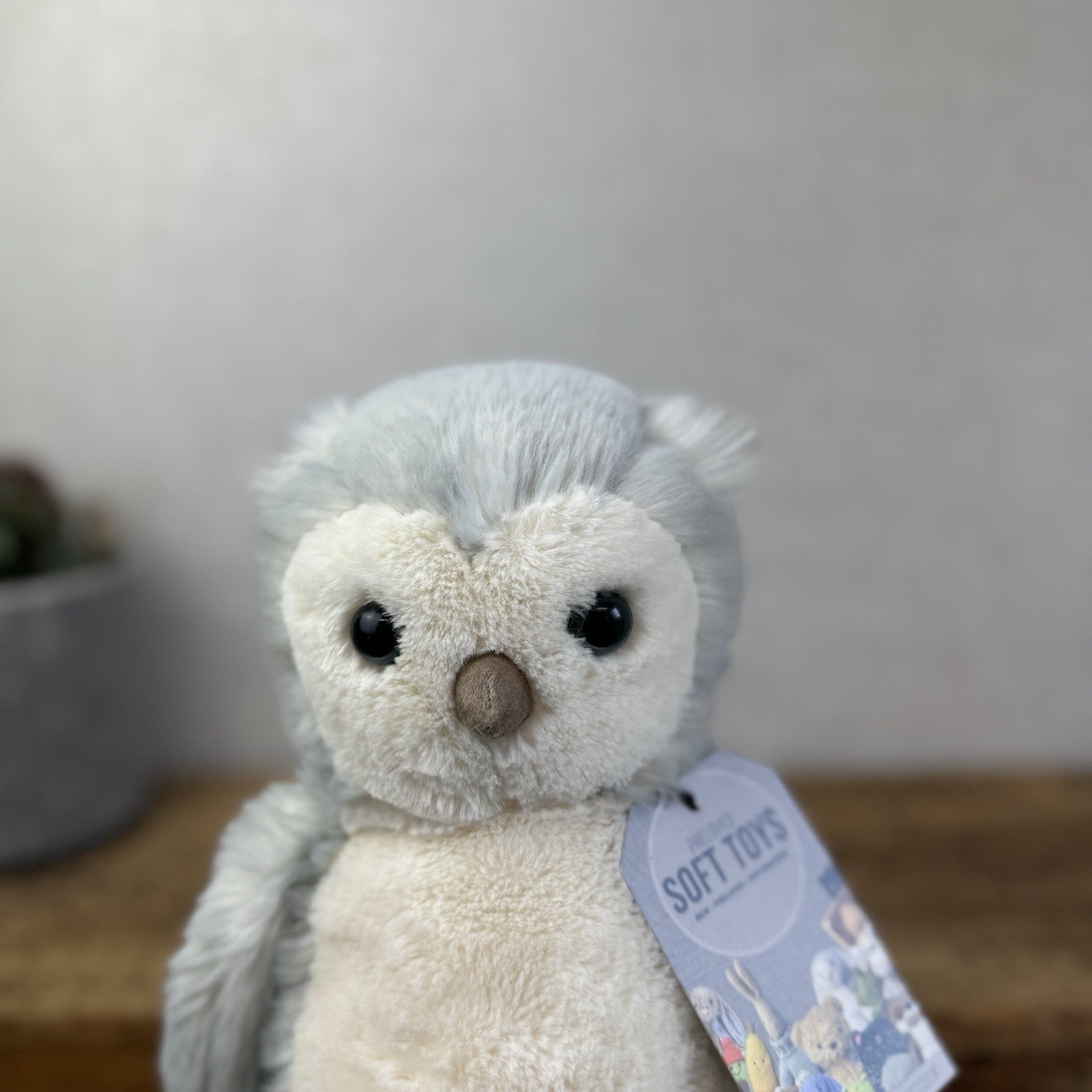 Jellycat Medium Bashful Owl Chick - Birch Grey Colouring Owl Soft Toy Medium 9"