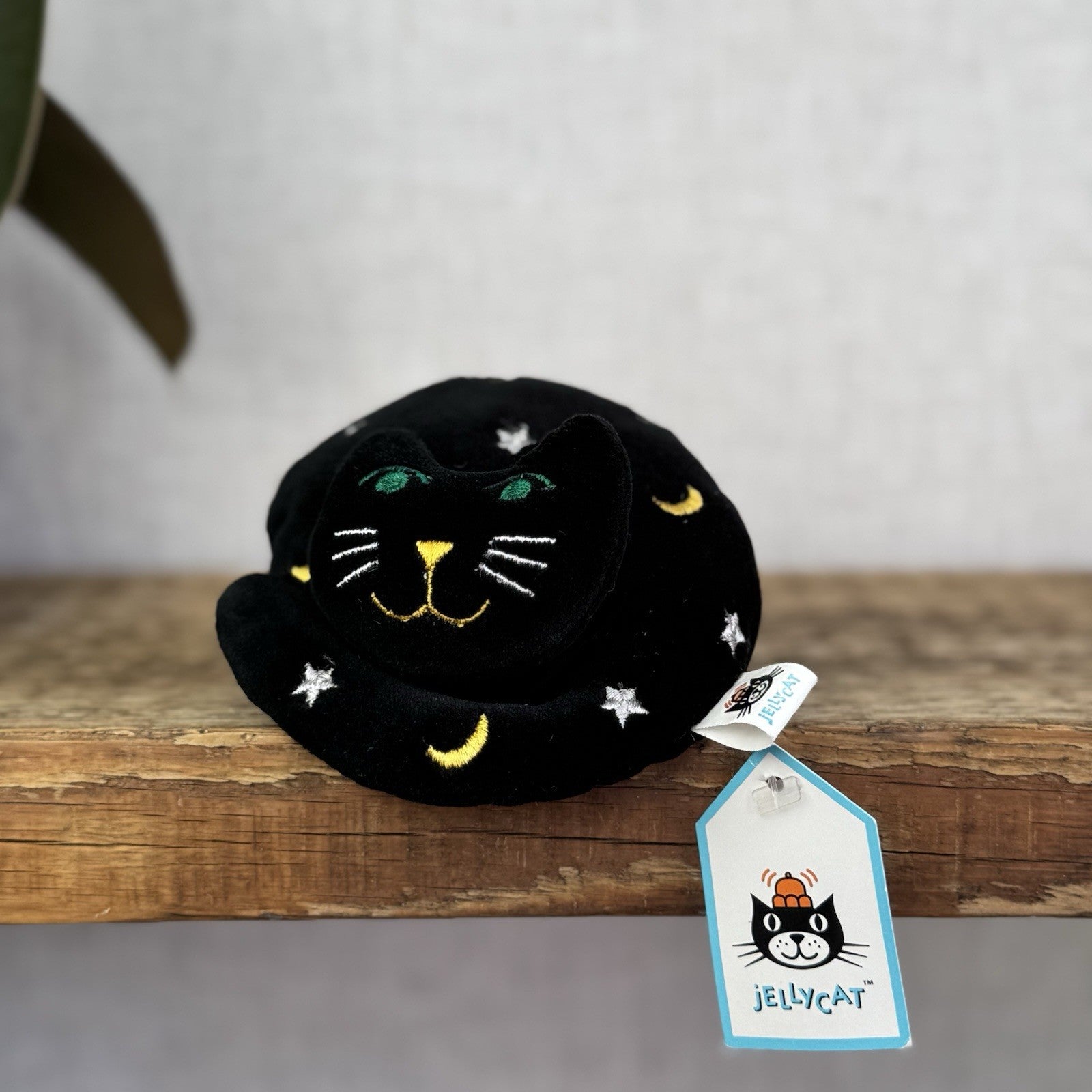 Jellycat Nightcap Nap - Retired 1998 Black Cat Stars/moons Vintage With Tags 4”