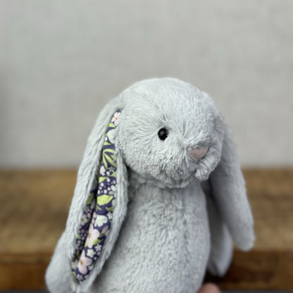 Jellycat Small Blossom Silver Bunny "Bloom" BNWT Purple Floral Ears Grey Bunny