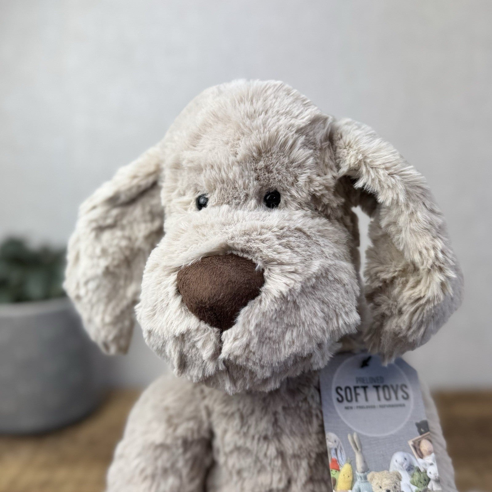 Jellycat Large Riley Fuddlewuddle Pup - Light Grey White Company Exclusive 12"