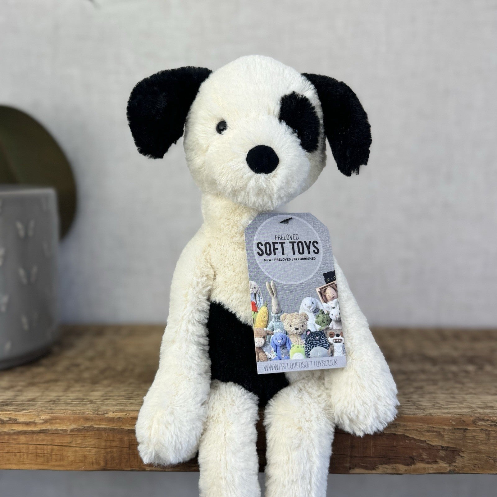 Jellycat Pitterpat Puppy Dog - Long Leg Puppy Jellycat - Black & Cream Puppy 14"