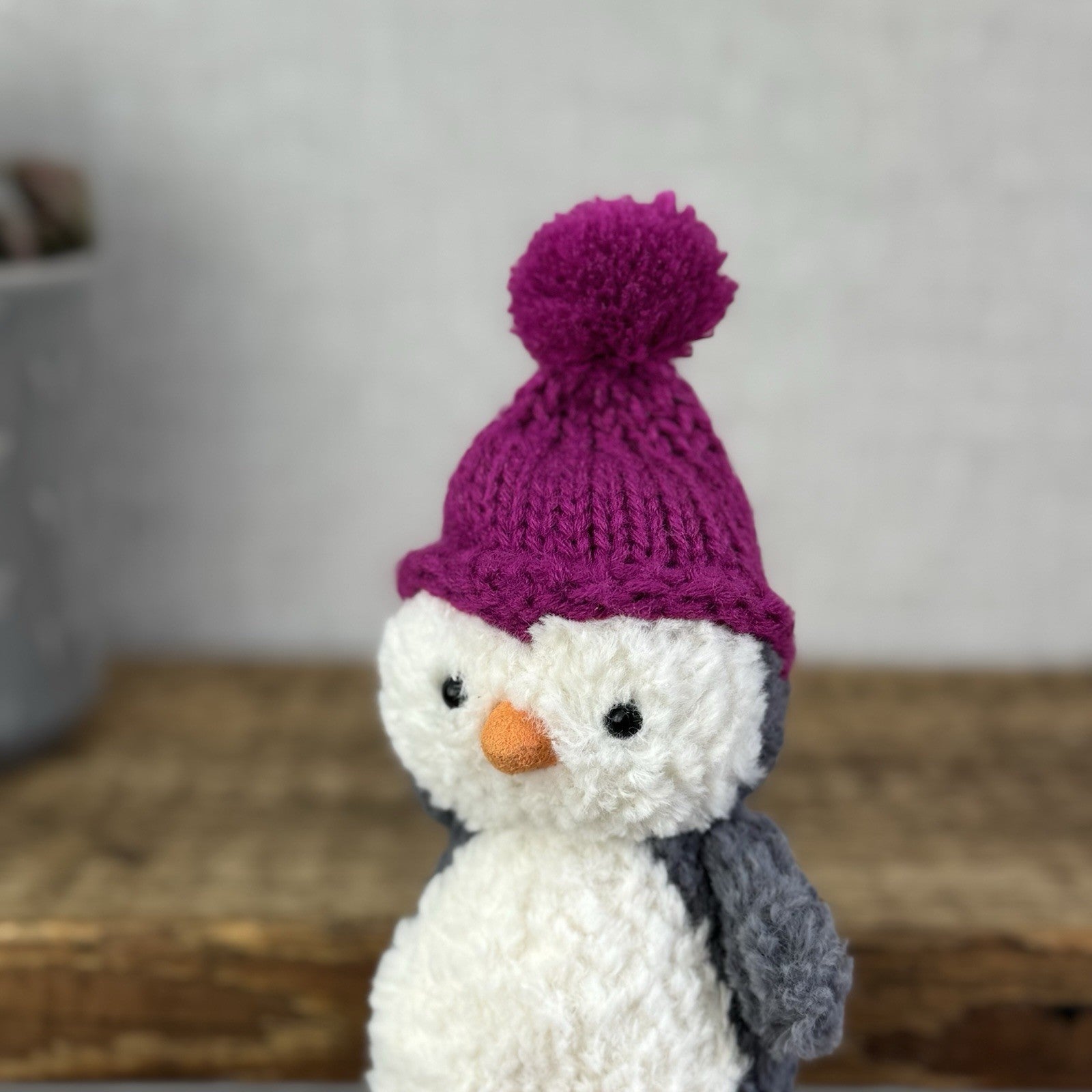 Jellycat Wee Penguin In Purple Bobble Hat - Mini Penguin Plush Winter 6” (#2)