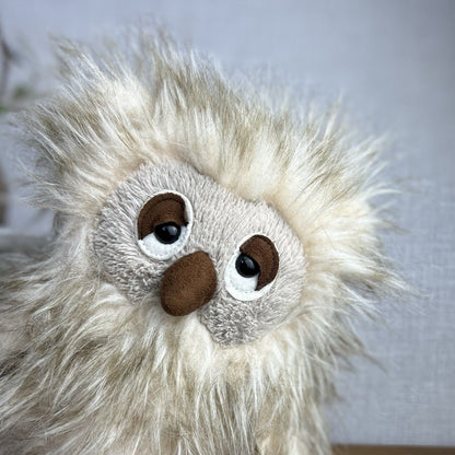 Jellycat Ania Owl - Light Beige Fluffy Owl Plush - Beanie Owl Large 10"
