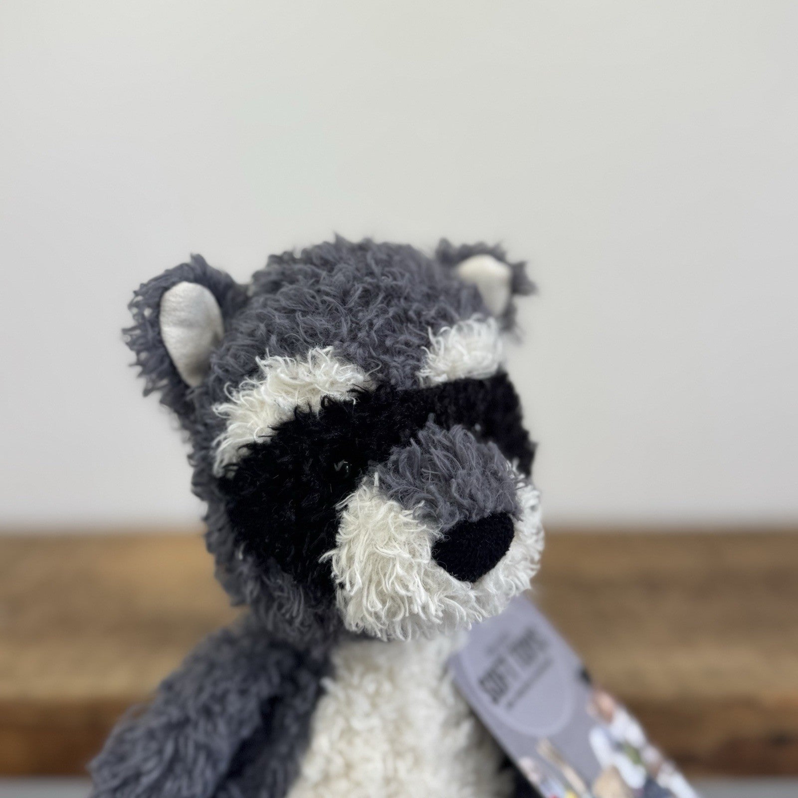 Jellycat Rafferty Raccoon - Sitting Grey Soft Toy Wild Animal Curly Haired 11"