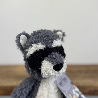 Jellycat Rafferty Raccoon - Sitting Grey Soft Toy Wild Animal Curly Haired 11"