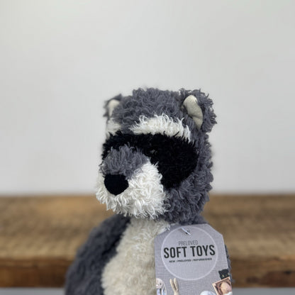 Jellycat Rafferty Raccoon - Sitting Grey Soft Toy Wild Animal Curly Haired 11"
