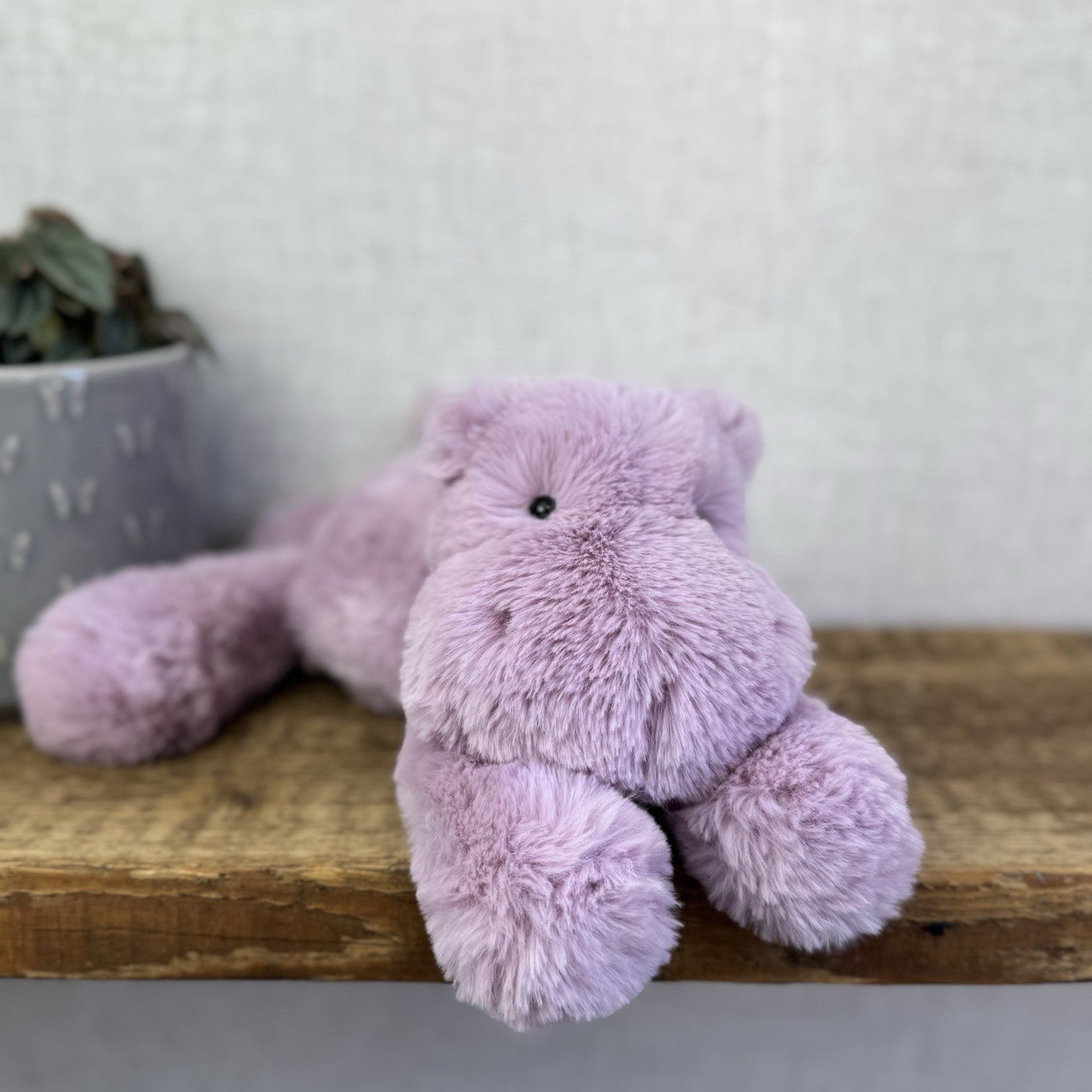 Jellycat Medium Smudge Hippo - Lilac Laying Hippo Beanie Plush Retired New 14”