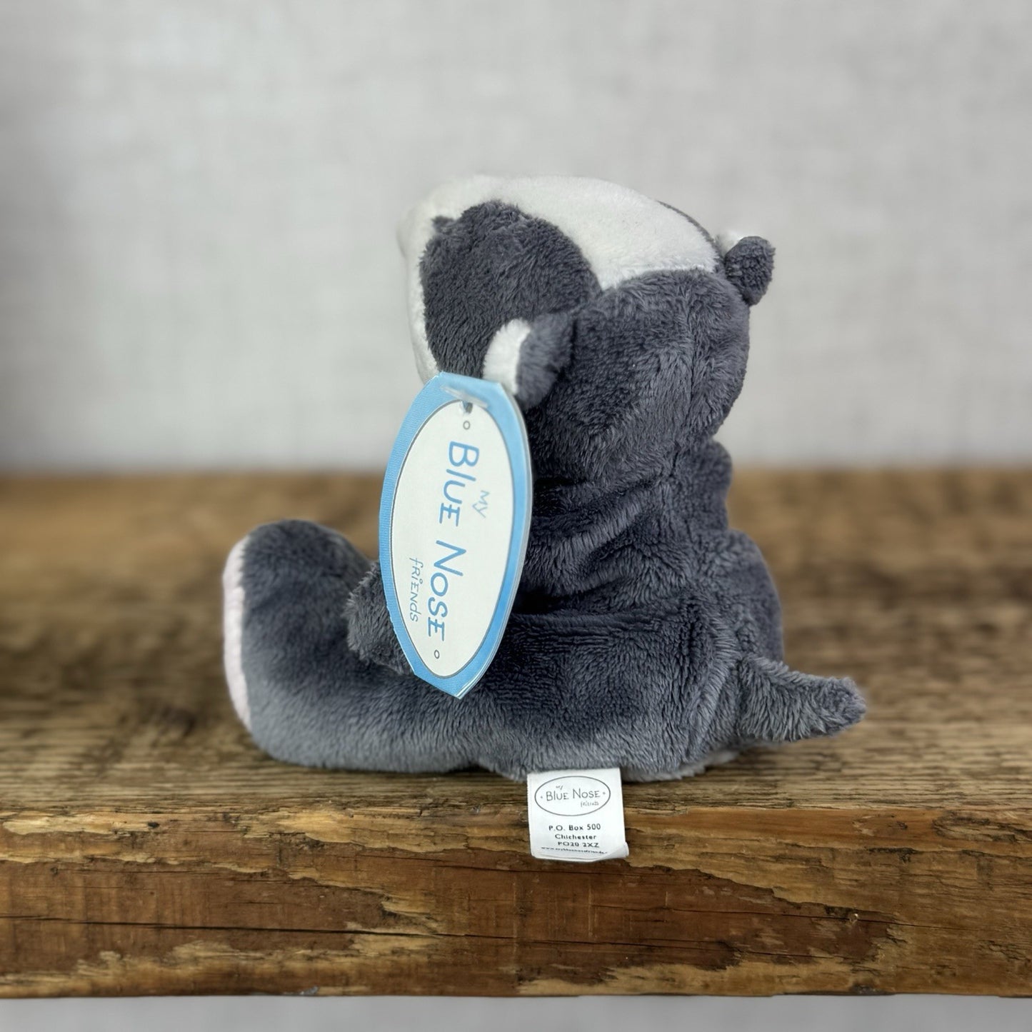 Blue Nose Friends Bracken Badger #25 - Small Grey/White Badger Soft Toy Beanie 