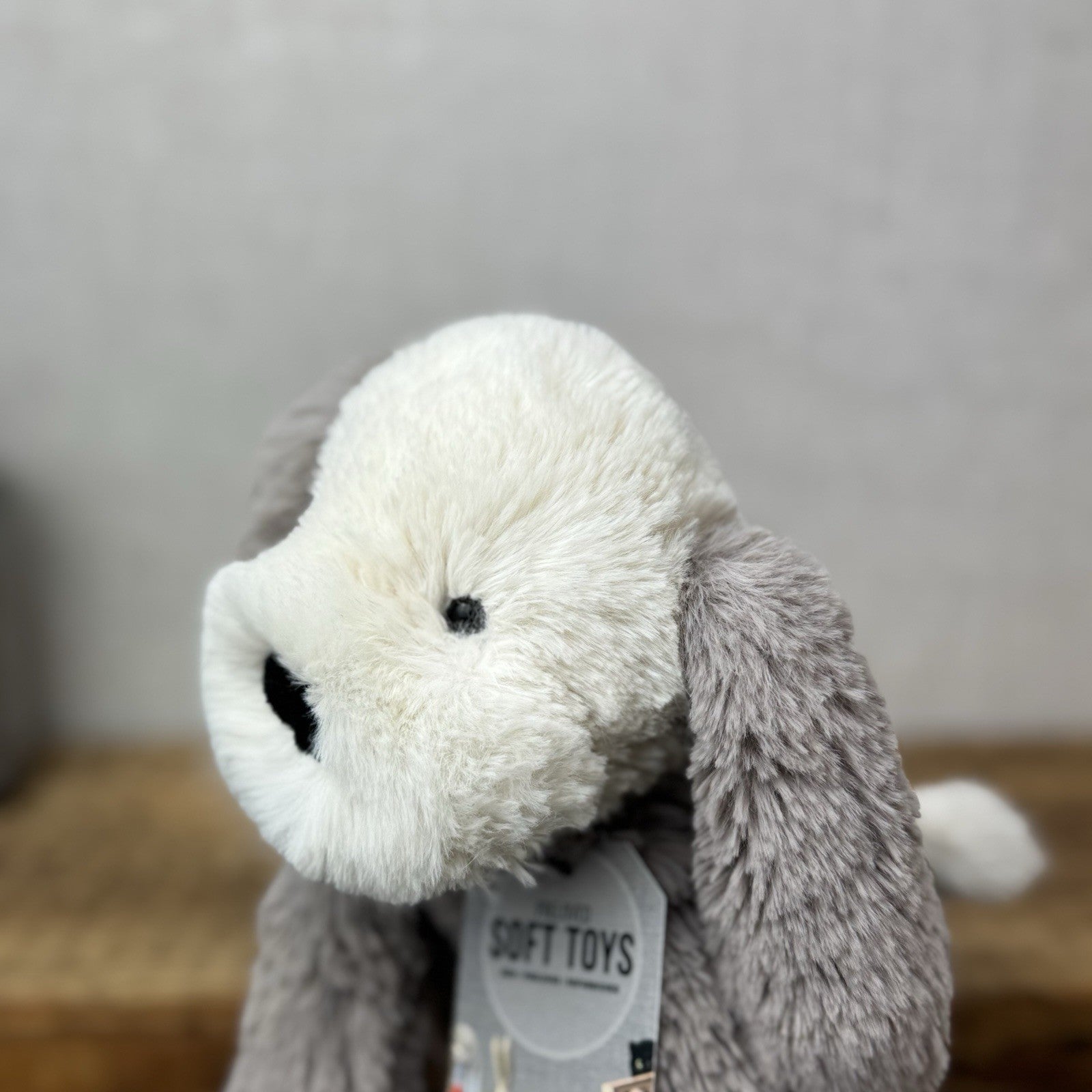 Jellycat Smudge Puppy - Medium Grey & White Puppy Floppy Plush Toy Medium 14"