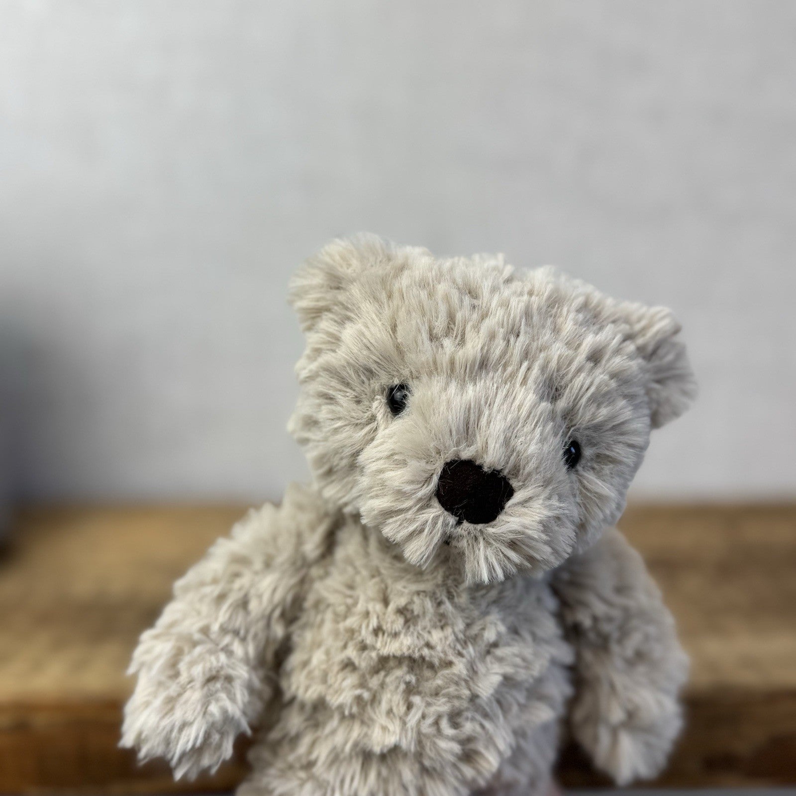 Jellycat Small Fletcher Bear - Retired Small Textured Light Grey Bear Beanie 7"