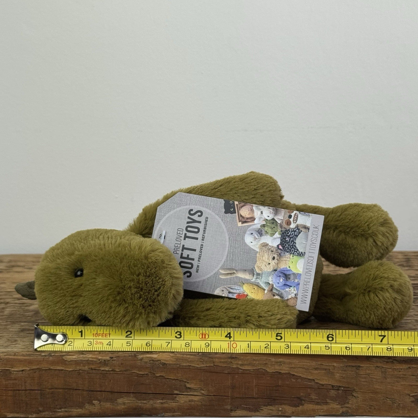 Jellycat Small Bashful Green Dino - Green Olive Beanie Dinosaur Soft Toy 8”