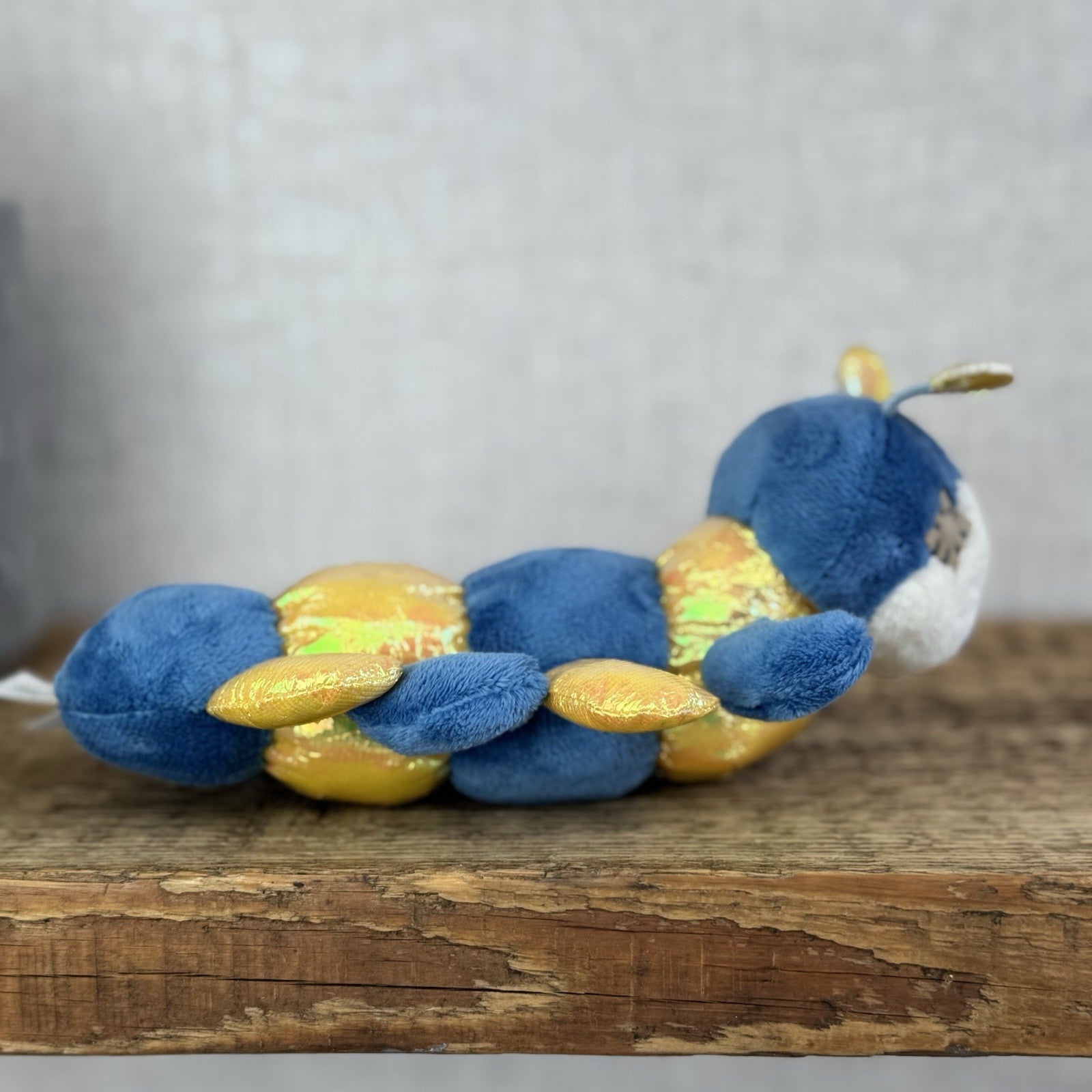 Blue Nose Friends Ramble #100 - Mini Blue/Yellow Striped Centipede Soft Toy 5"