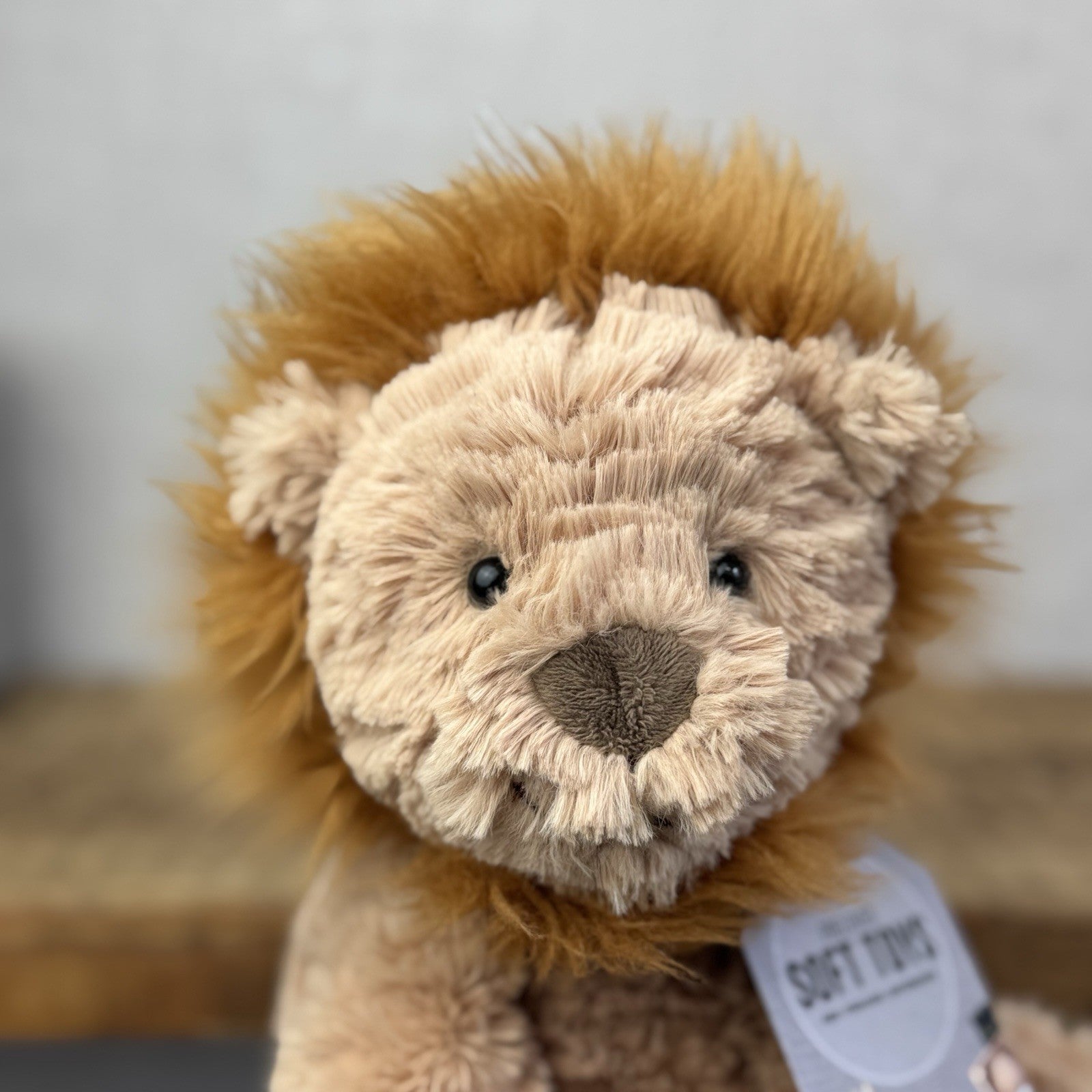 Jellycat Medium Fuddlewuddle Lion - Textured Sitting Lion Beanie Soft Toy 9”