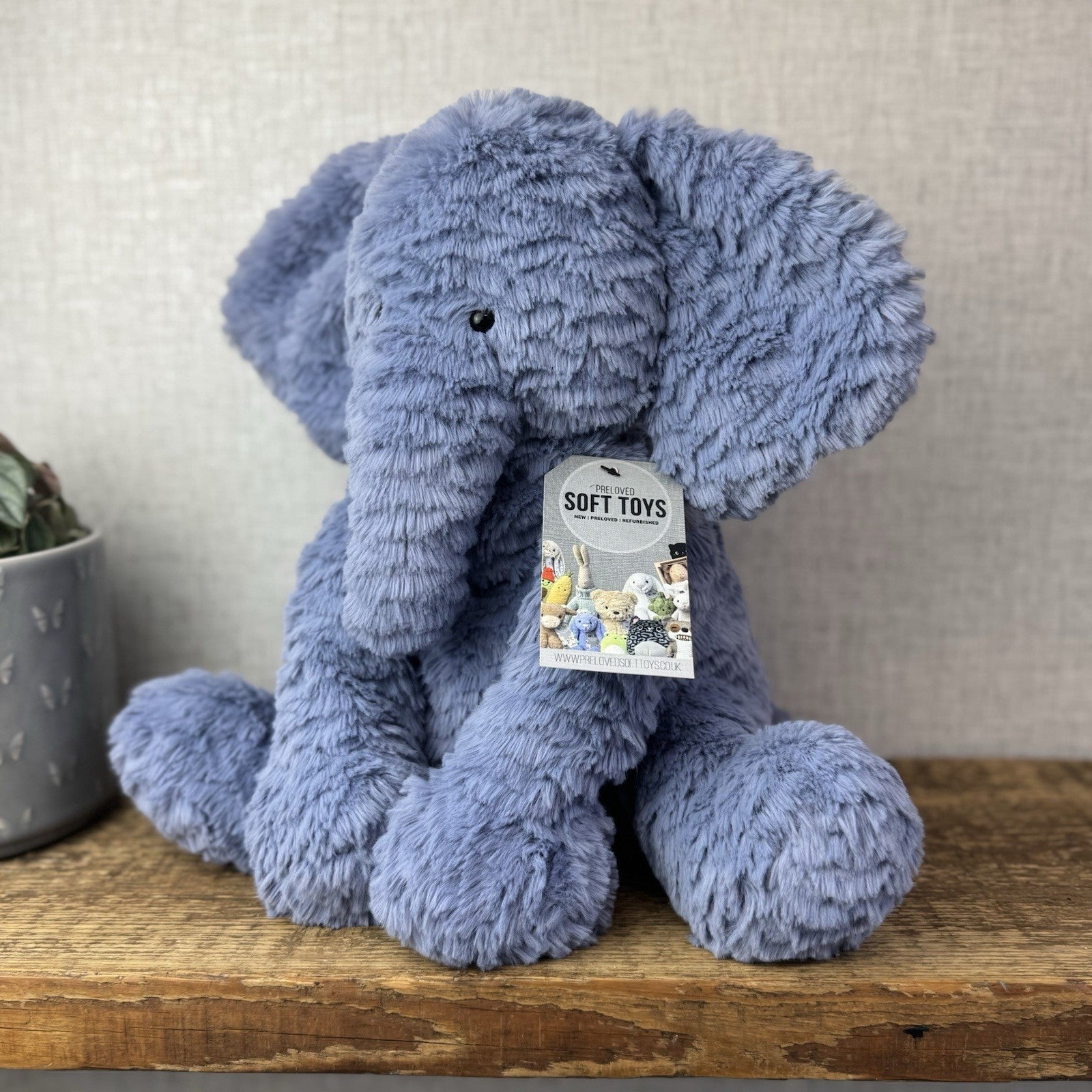 Jellycat Large Fuddlewuddle Elephant Blue - Blue Sitting Elephant Retired 12"
