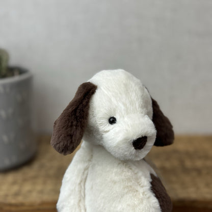 Jellycat Small Puffles Dog -Super Soft White & Brown Retired Puppy Beanie 8”