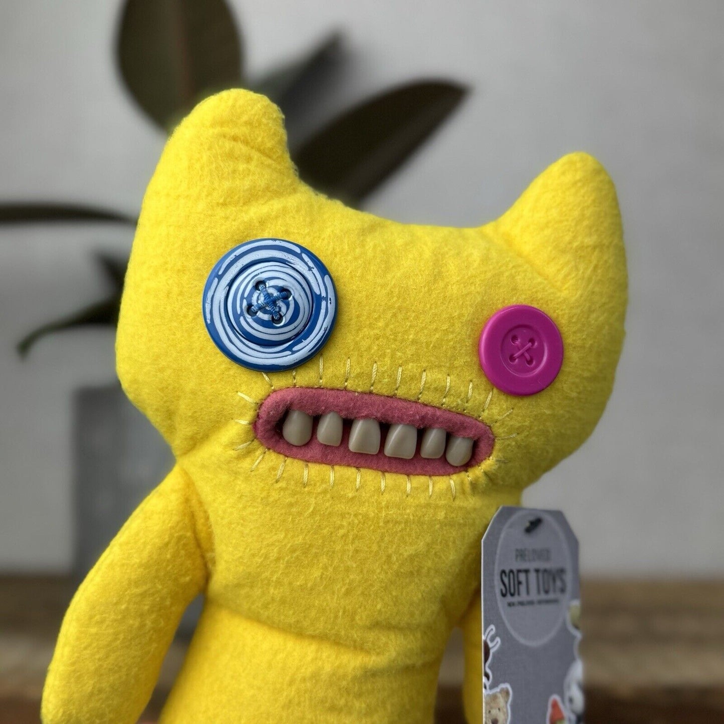 Fuggler Indecisive Monster - Yellow Fuggler Monster Plush Button Eyes Toy