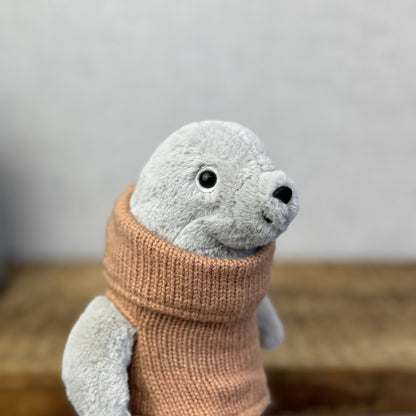 Jellycat Cozy Crew Seal - Seal Beanie In A Jumper Poloneck Plush Retired  8"