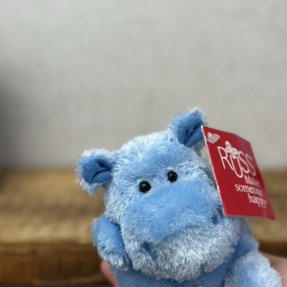Russ Berrie Luvvies - Lauren Blue Hippo - Mini Beanie Pudding Soft Toy 4" NWT