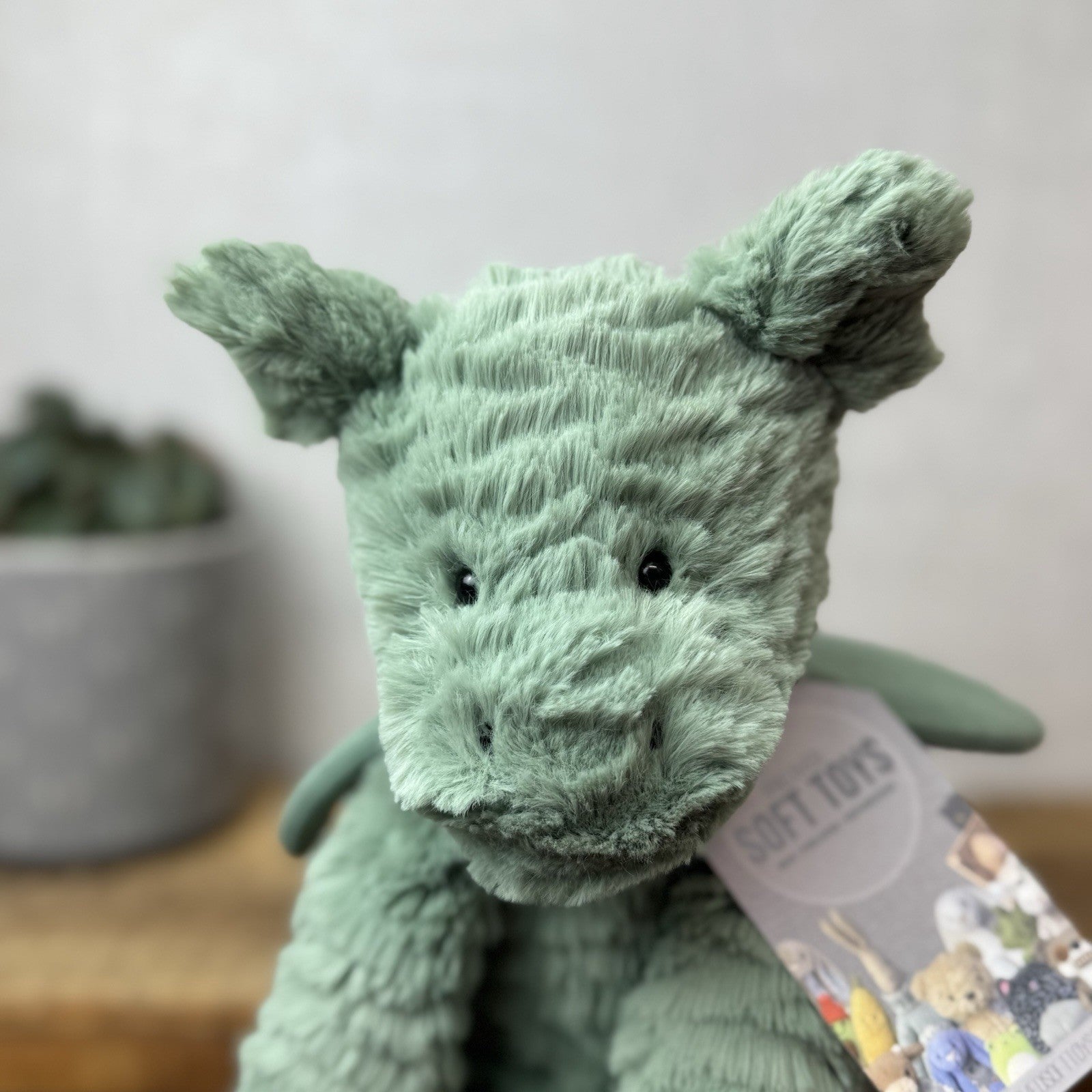 Jellycat Fuddlewuddle Dragon - Green/sage Dragon Textured Beanie Soft Toy 9"