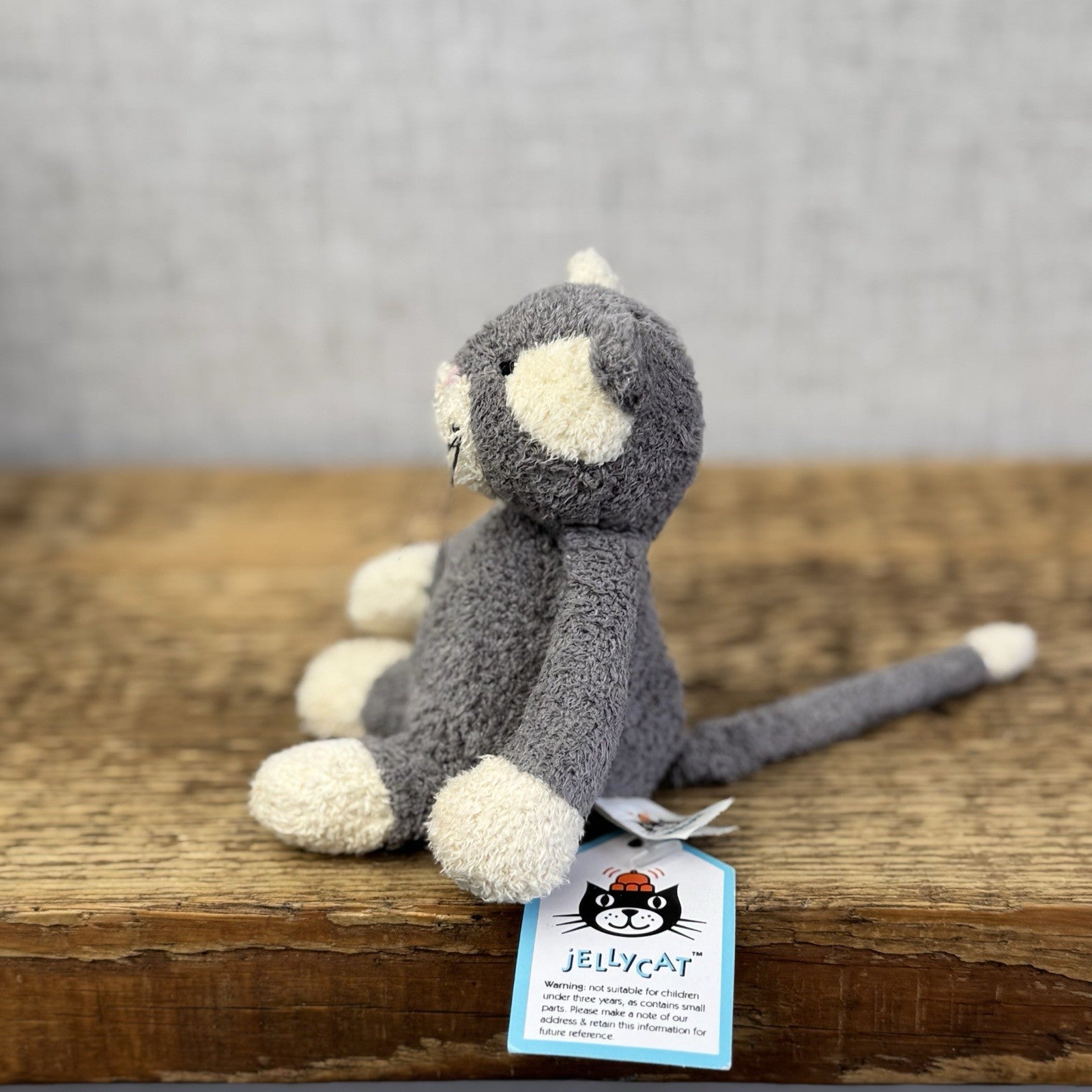 Jellycat Tiny Baby Bunglie Kitten - Miniature Vintage  Grey Cat Partial Tag 5”