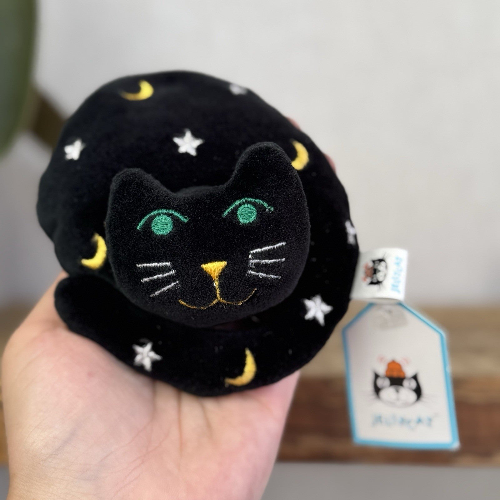 Jellycat Nightcap Nap - Retired 1998 Black Cat Stars/moons Vintage With Tags 4”