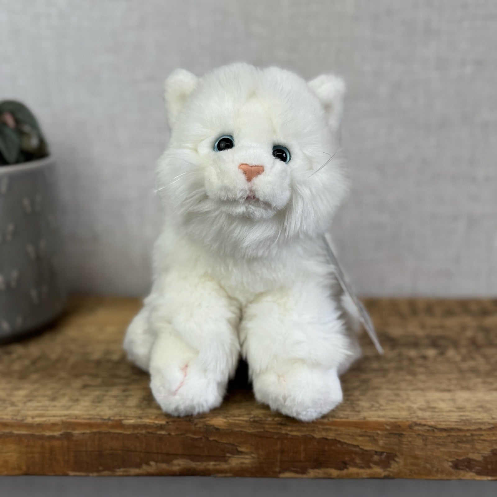 Animal Alley Realistic White Fluffy Cat - Fluffy Beanie Mini Cat Soft Toy 8"