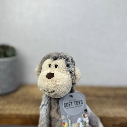 Jellycat Small Mattie Monkey - Woodland Grey/Brown Mix Monkey Beanie Plush 11"