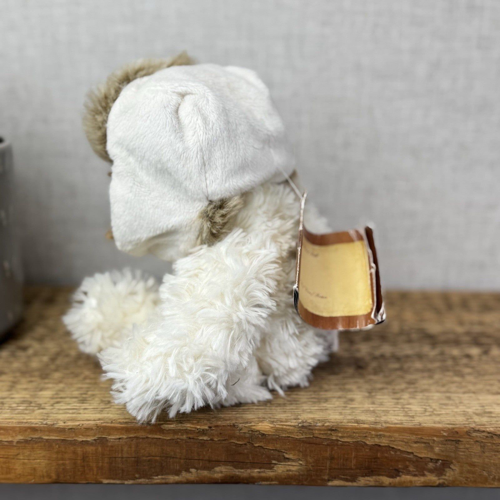 Bukowski Bear In Winter Hat White Bear Brown Fur Hat Winter White Bear Beanie 8"