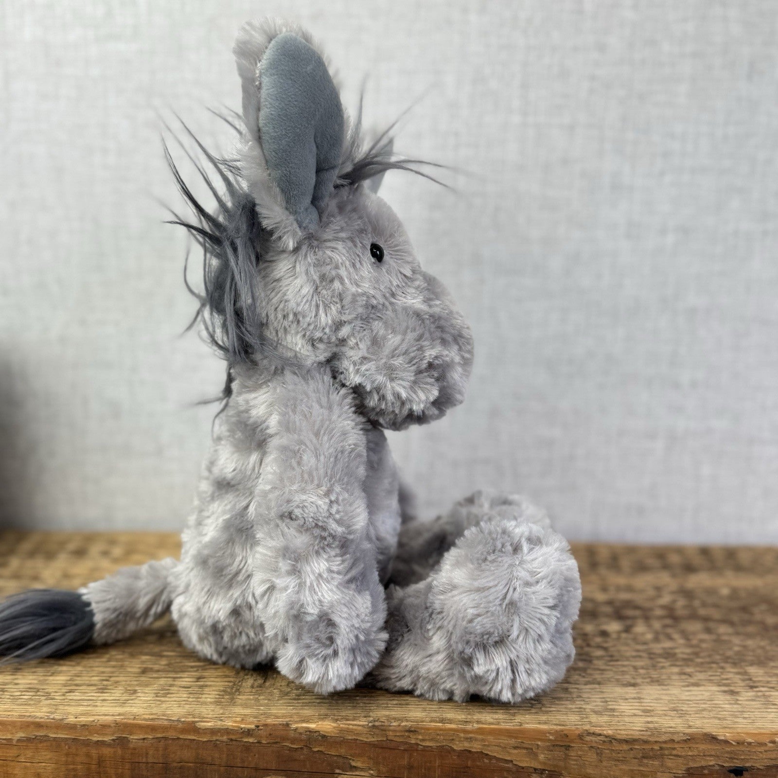 Laura Ashley Donkey Plushie Soft Toy - Textured Grey Floppy Beanie Donkey