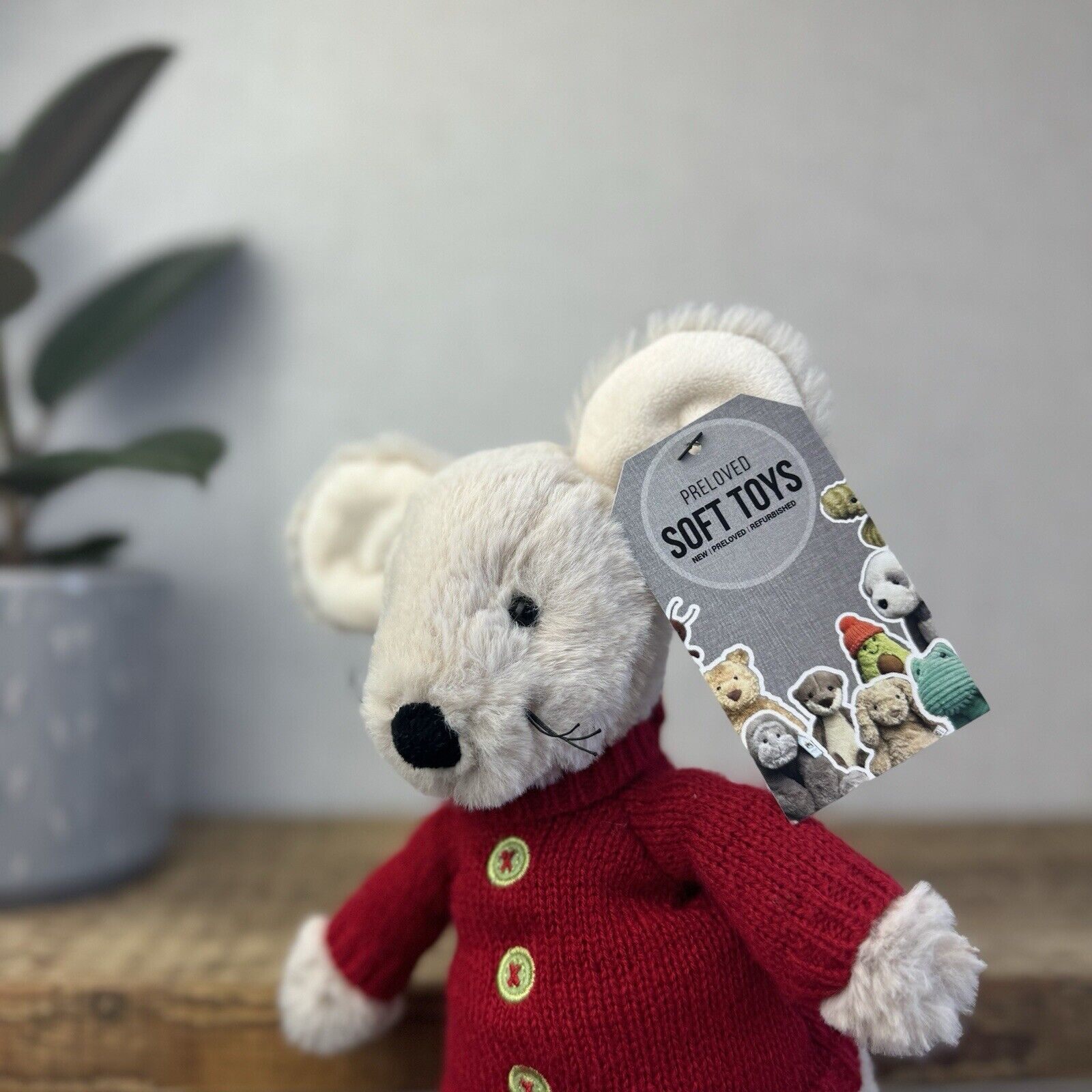 Jellycat Christmas Mouse In Jumper - John Lewis Collaborative Retired Mouse 8"