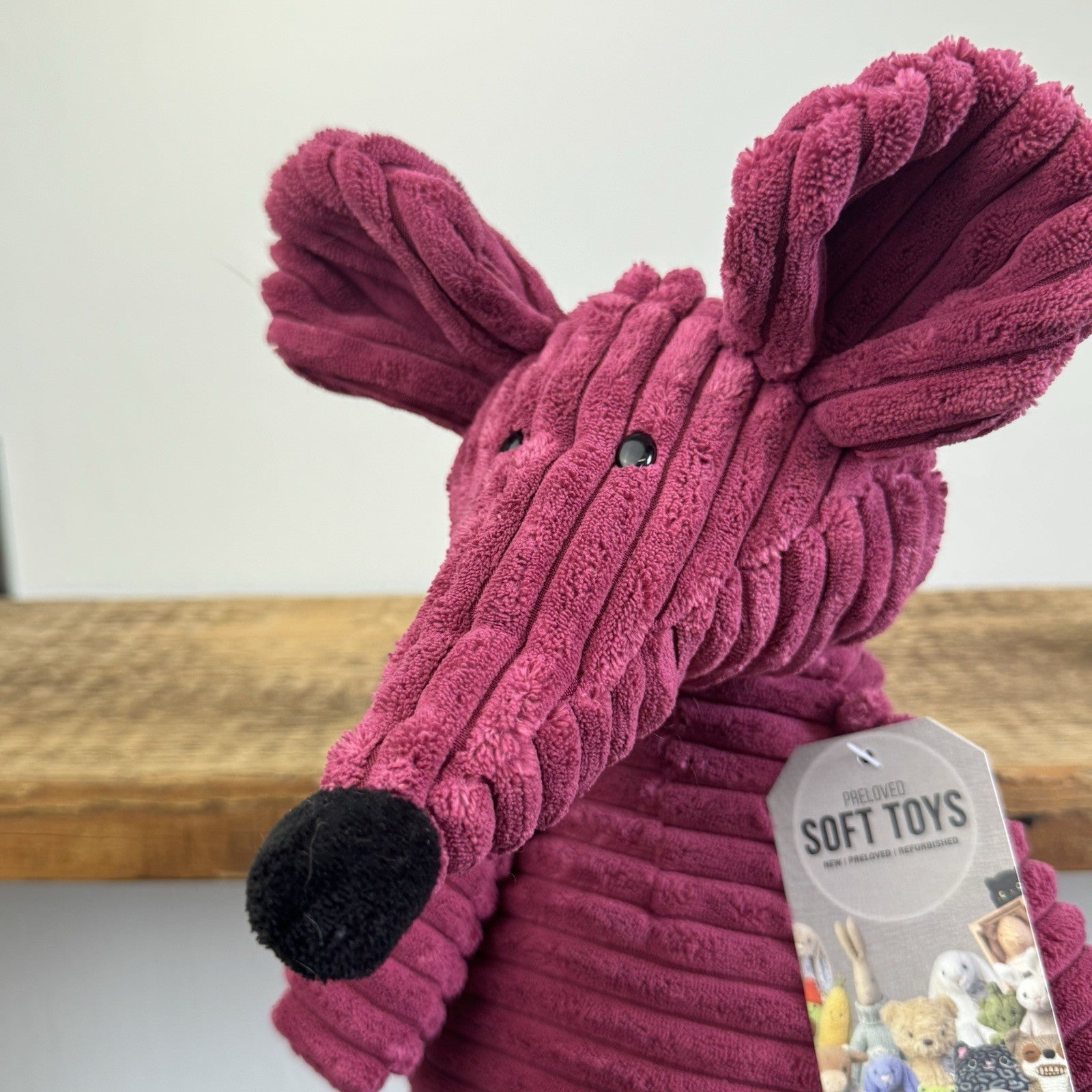 Jellycat Medium Cordy Roy Mouse - Burgundy Cord Mouse Soft Toy 16"