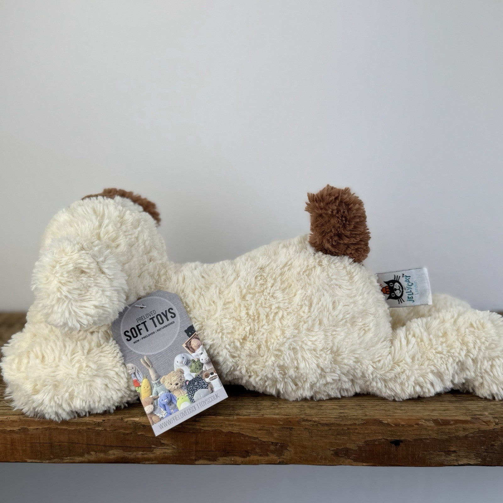 Jellycat Tumblie Biscuit Puppy Dog - Beige/Tan Patch Dog Laying Plush 14"