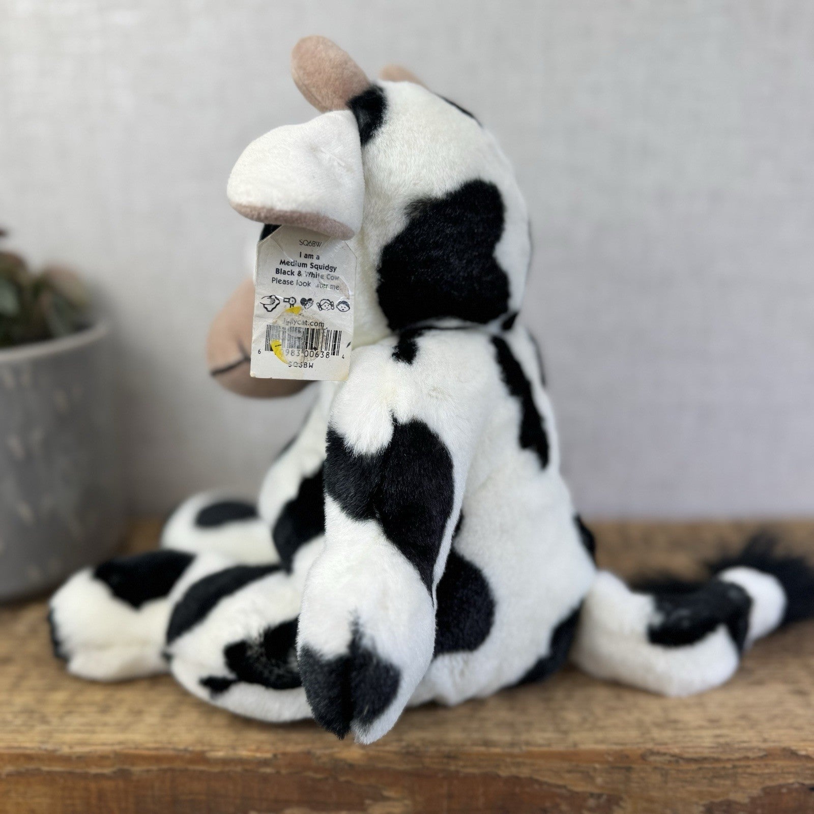 Jellycat Medium Squidgy Black & White Cow - Beanie Cow Vintage Rare With Tags