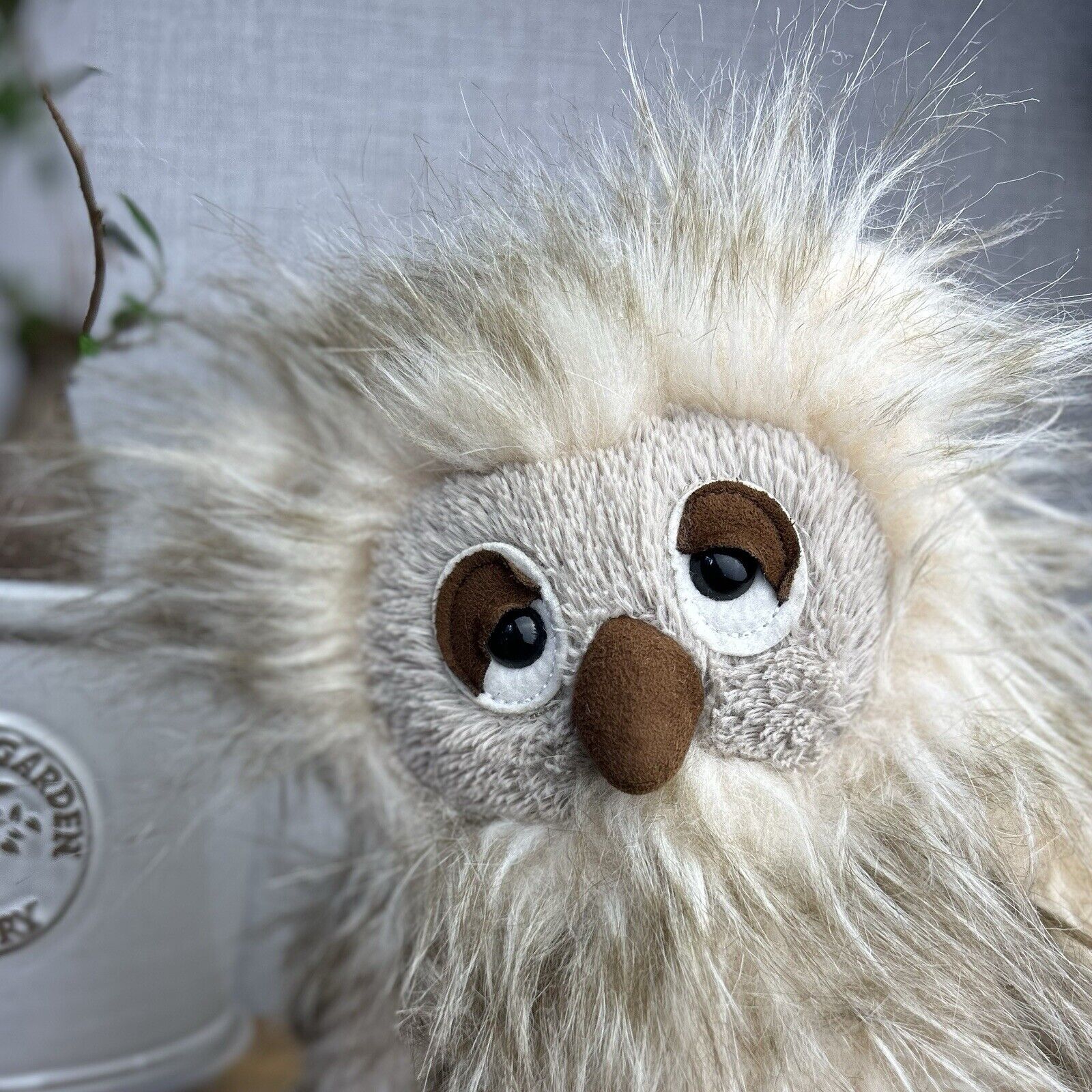 Jellycat Ania Owl - Light Beige Fluffy Owl Plush - Beanie Owl Large 10"