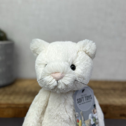 Jellycat Medium Bashful Cream Cat Kitten - Cream Cat With Whiskers Retired 12”